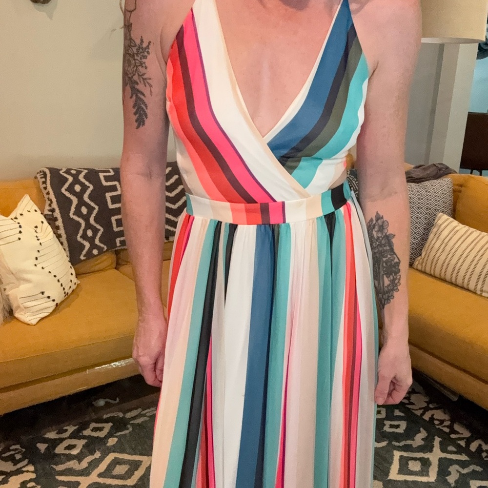 Express Multicolor Striped Maxi Dress, S